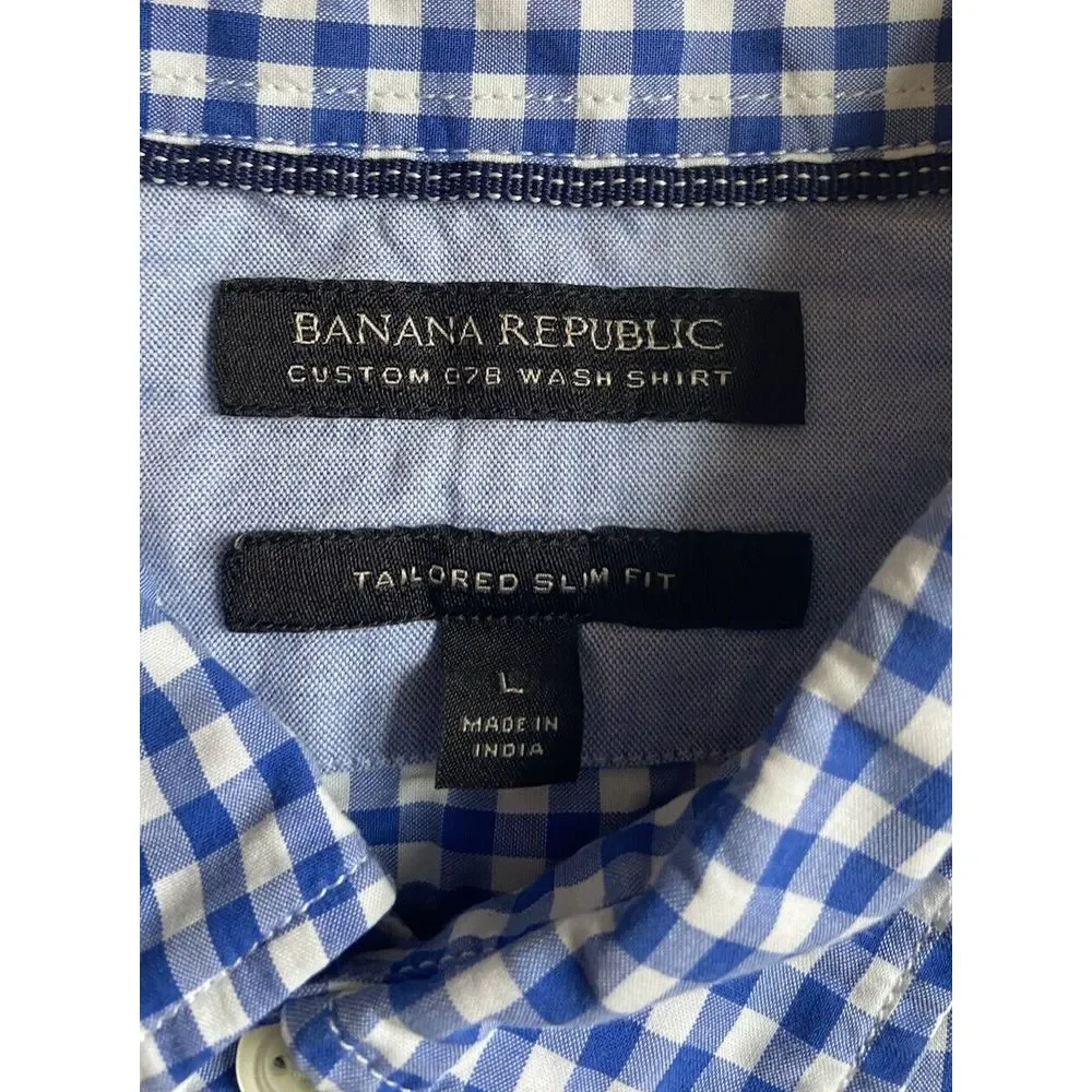 Banana Republic Mens Button Up Long Sleeve Shirts Blue Check - Set Of 2‎ - Large
